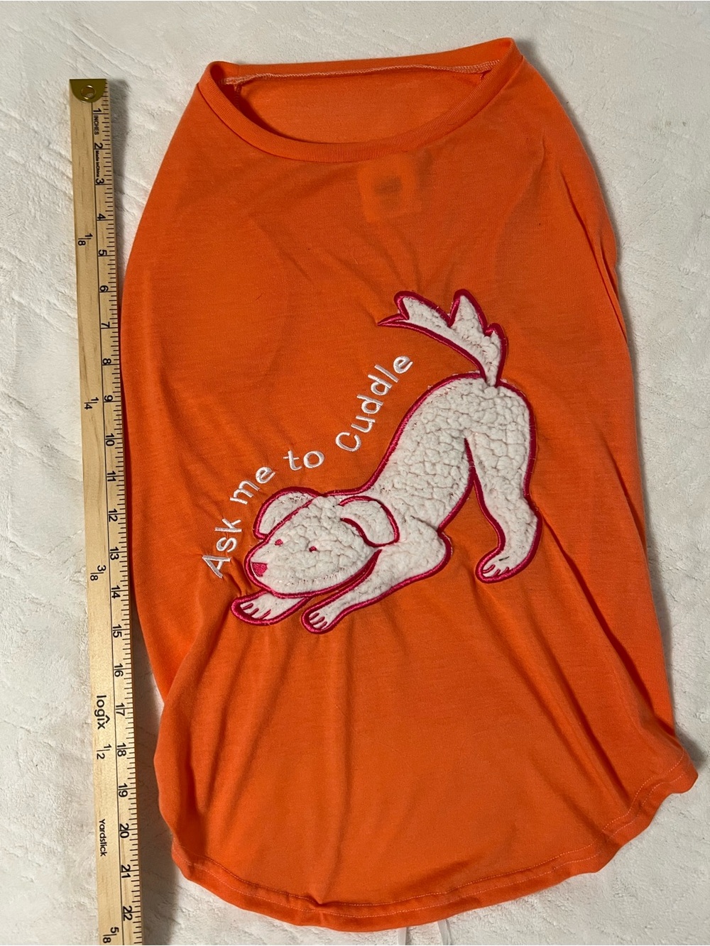 Top Paw Salmon Pinkish-Orange Pet Shirt with White Plush Dog Applique